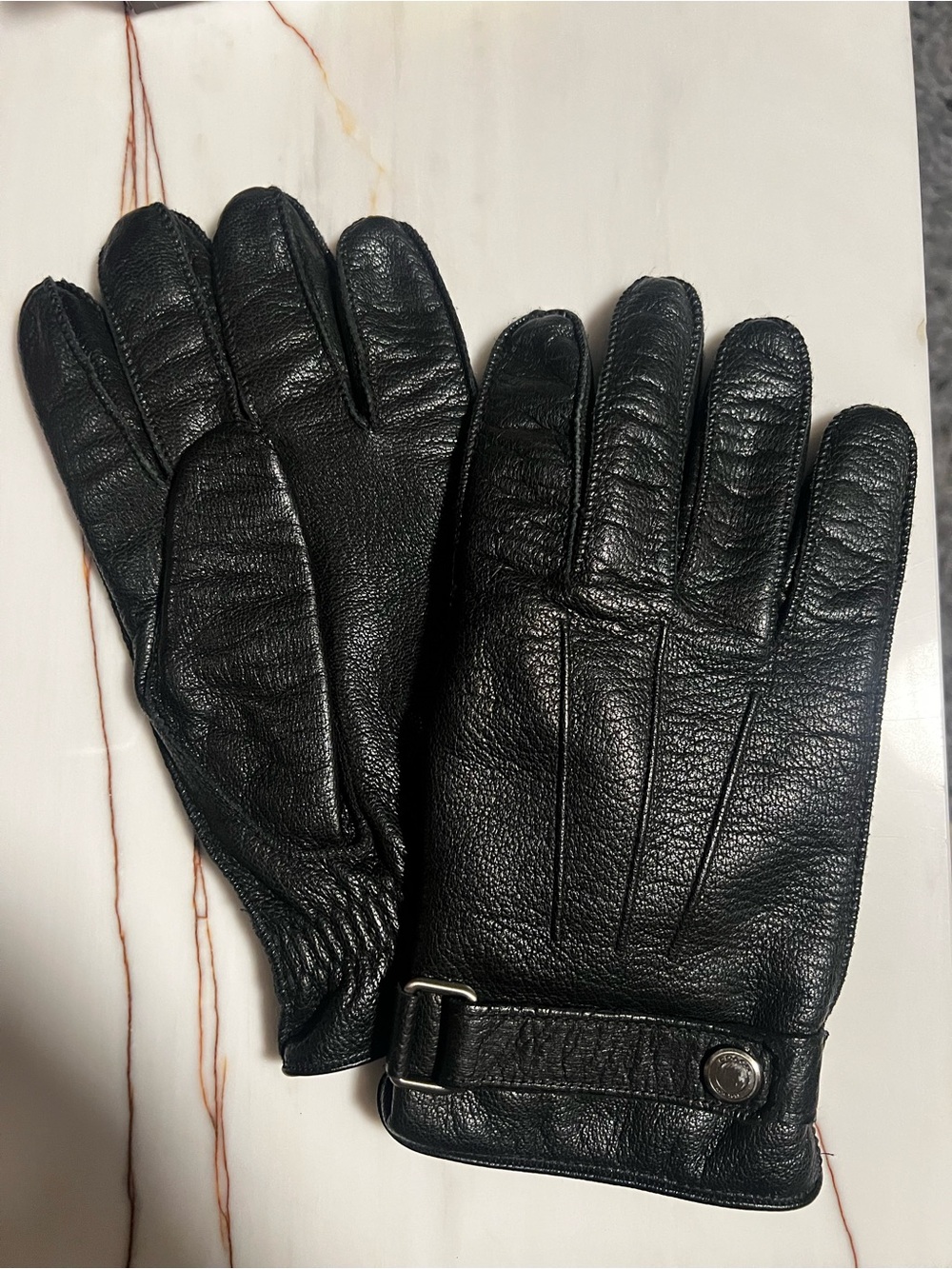 Coach Men's Black Leather Gloves with Buckle Strap